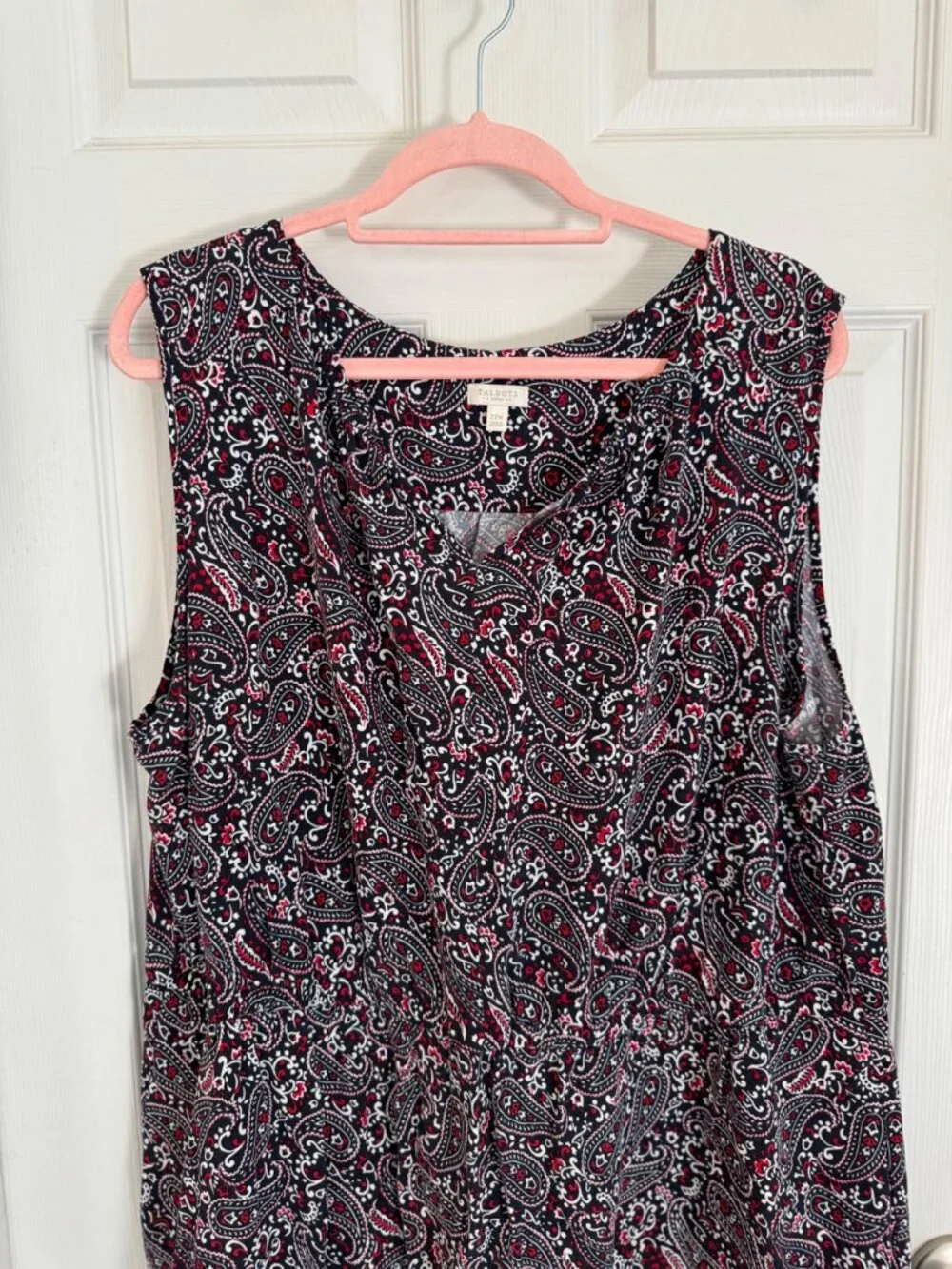 Talbots Red White & Blue Knee Length Sleeveless Paisley Sheath Dress 22W Plus - Picture 2 of 10